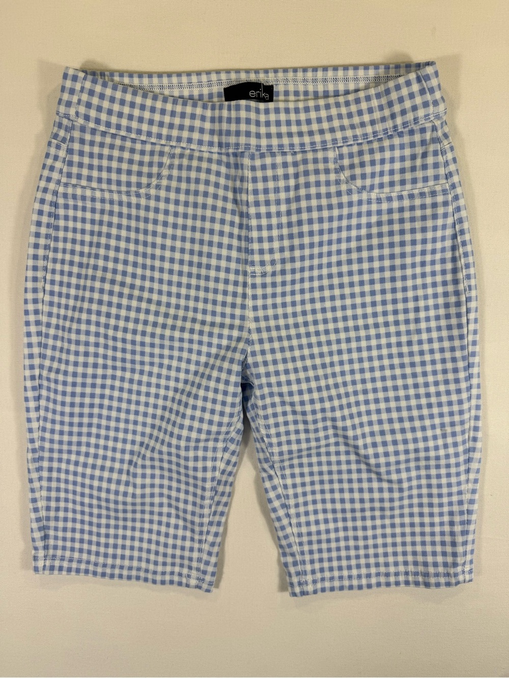 Erika Light Blue and White Gingham Bike Shorts